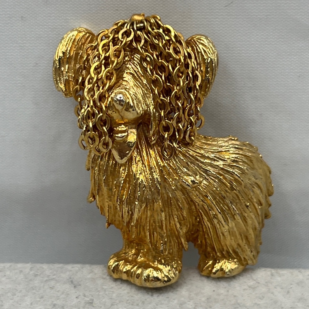 Vintage R. Mandle Old English Sheep Dog gold tone Costume Jewelry brooch